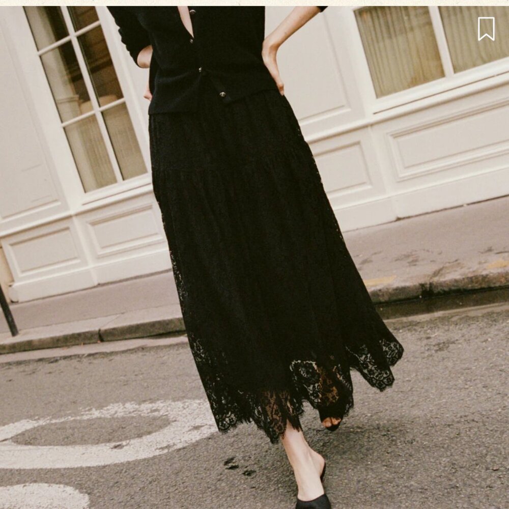 Doen Sebastiane Black Lace A-Line Skirt, XS, NWT